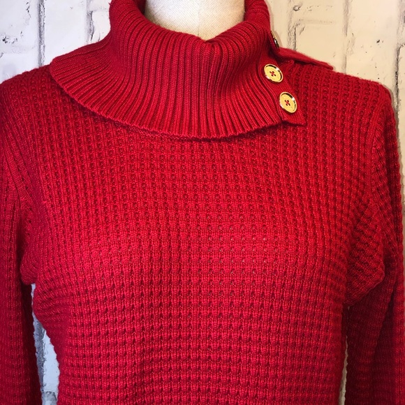 Calvin Klein red cable knit turtleneck sweater - Picture 2 of 6